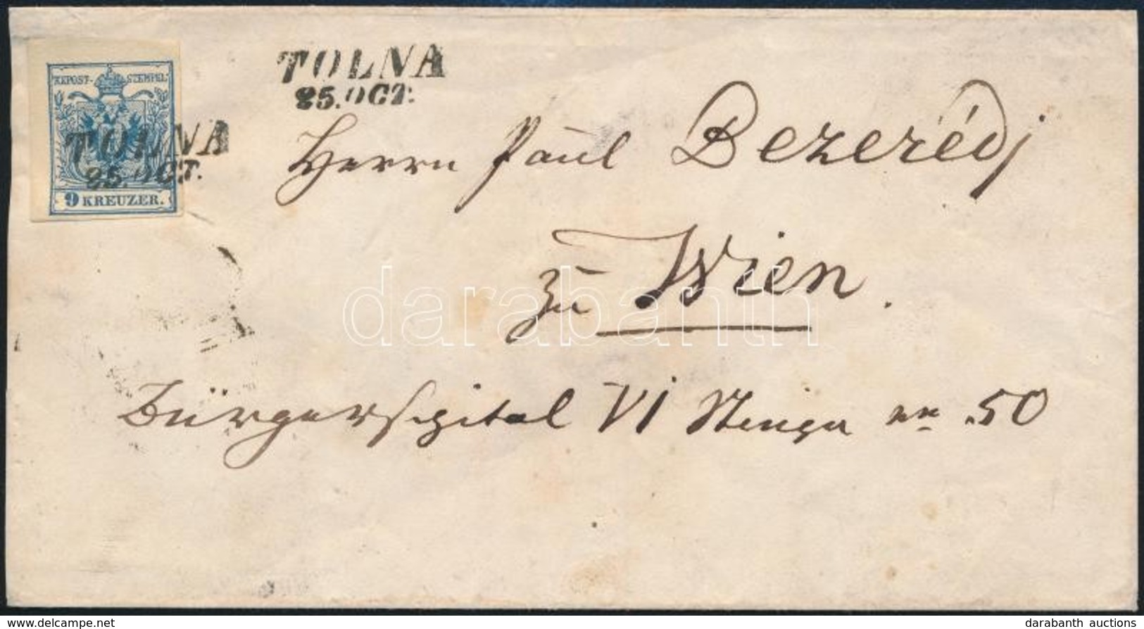 ~1855 9kr MP Lerövidített Levélen / On Shortened Cover 'TOLNA' - 'WIEN' - Altri & Non Classificati