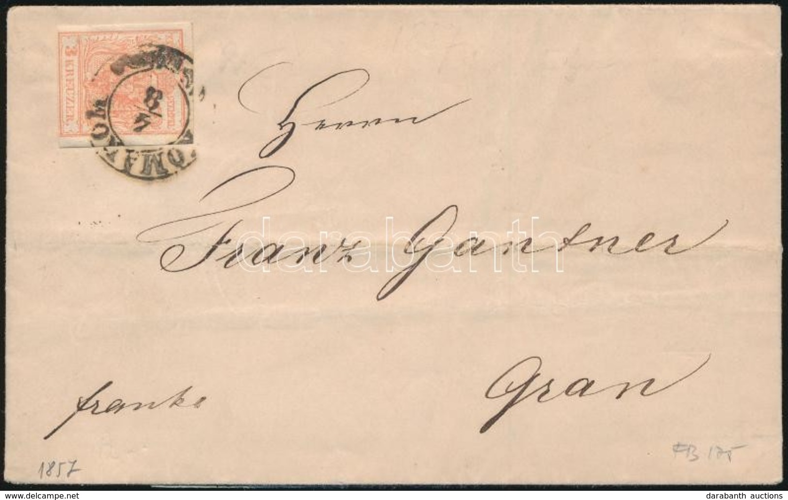 1857 3kr Levélen / On Cover 'KOMÁROM' - 'GRAN' - Altri & Non Classificati