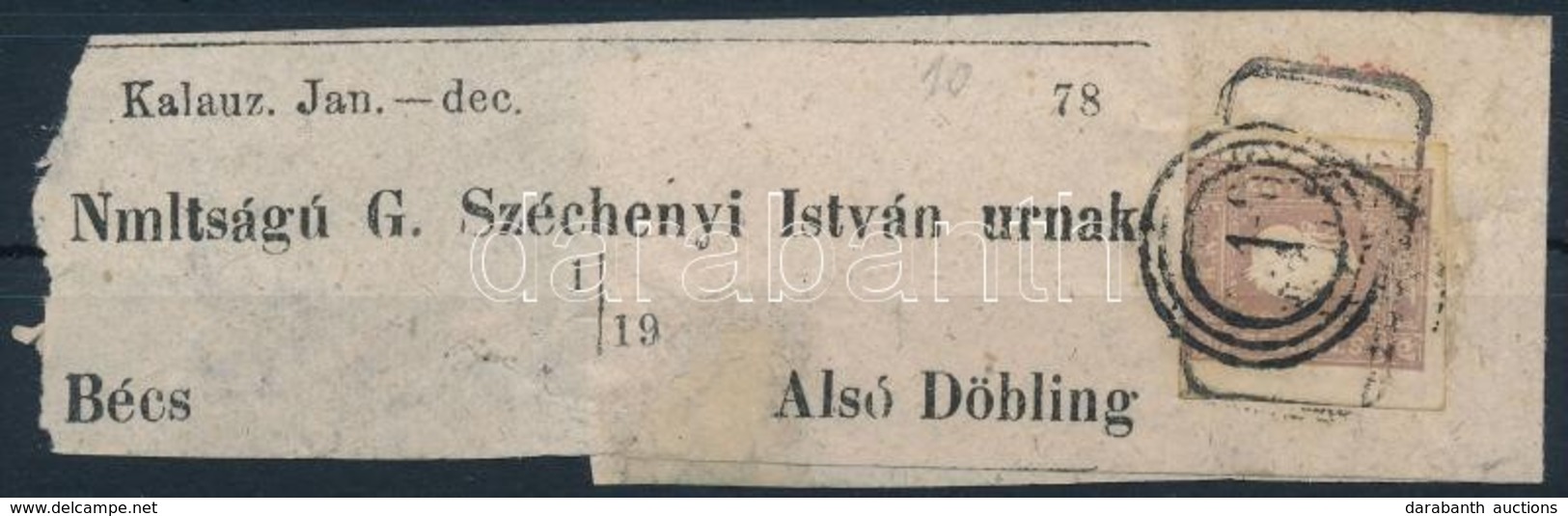 ~1858 Gróf Széchenyi Istvánnak Döblingbe Címzett (hiányos) Címszalag Lila Hírlapbélyeggel / Violet Newspaper Stamp On Wr - Other & Unclassified