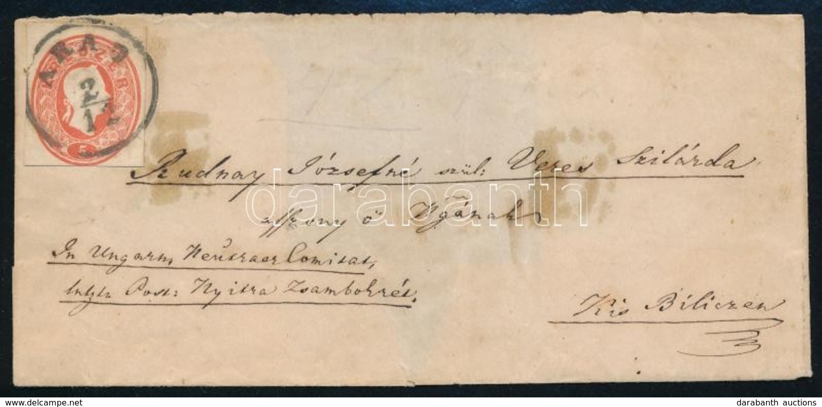 ~1861 5kr Díjjegy Kivágás Hiányos Levélen / 5kr PS-cutting On Shortened Cover 'ARAD' - Kis-Billicz - Altri & Non Classificati