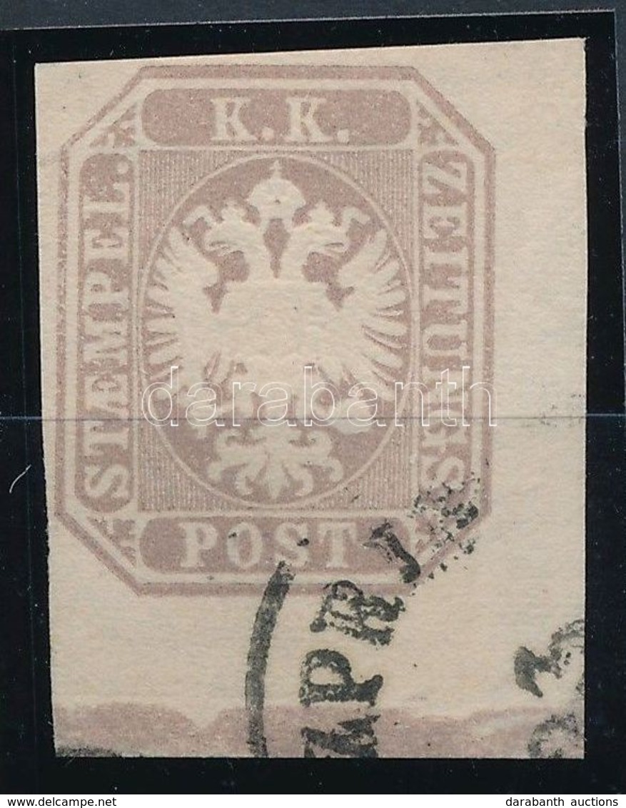O 1863 Hírlapbélyeg Szürkésibolya, Alsó ívszéllel, A Bélyeg Szegélyléc Lenyomattal / Grey Violet Newspaper Stamp With Ma - Altri & Non Classificati