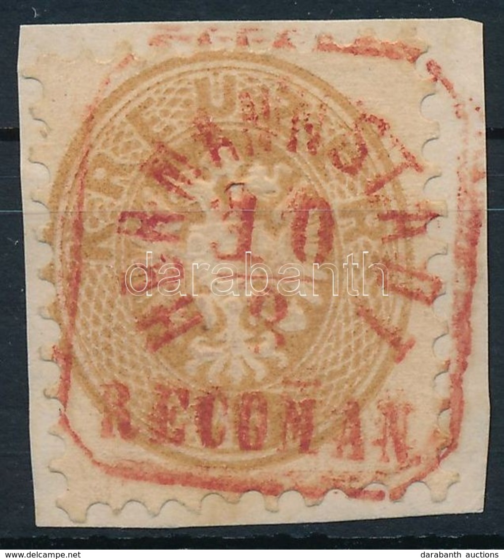 1864 15kr Halványbarna, Kivágáson / Pale Brown, On Piece, Piros / Red 'HERMANNSTADT RECOMAN' Certificate: Steiner - Altri & Non Classificati