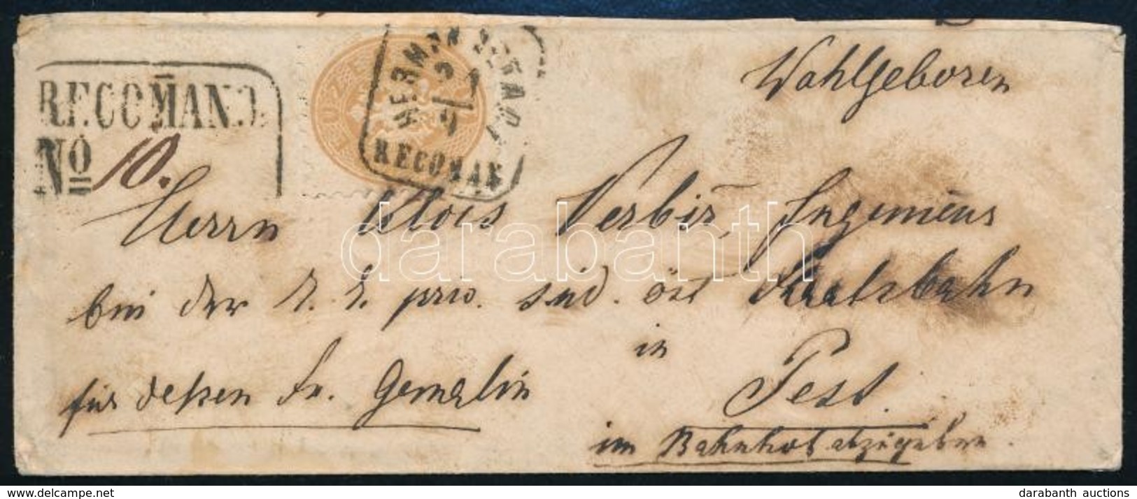 ~1864 15kr Ajánlott Levélen / On Registered Cover 'HERMANNSTADT RECOMAN' - 'PEST RECOMMANDIRT' (hajtóka Hiány / Flag Mis - Altri & Non Classificati