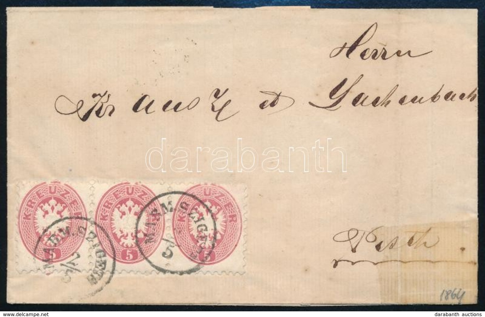 1864 3 X 5kr Levélen / On Cover 'MARM.SZIGETH' - 'PESTH' - Altri & Non Classificati