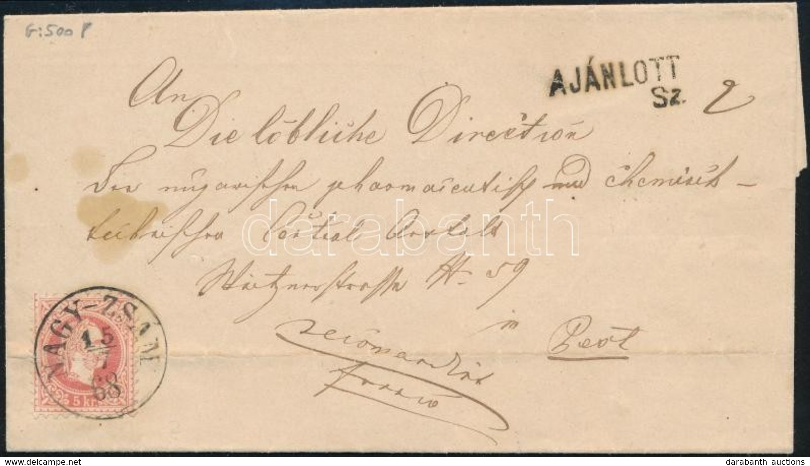 1868 5kr + A Hátoldalon Eltépett 10kr Ajánlott Levélen / 5kr + Teared 10kr On Registered Cover 'NAGY-ZSÁM' - 'MORAVITZA' - Altri & Non Classificati