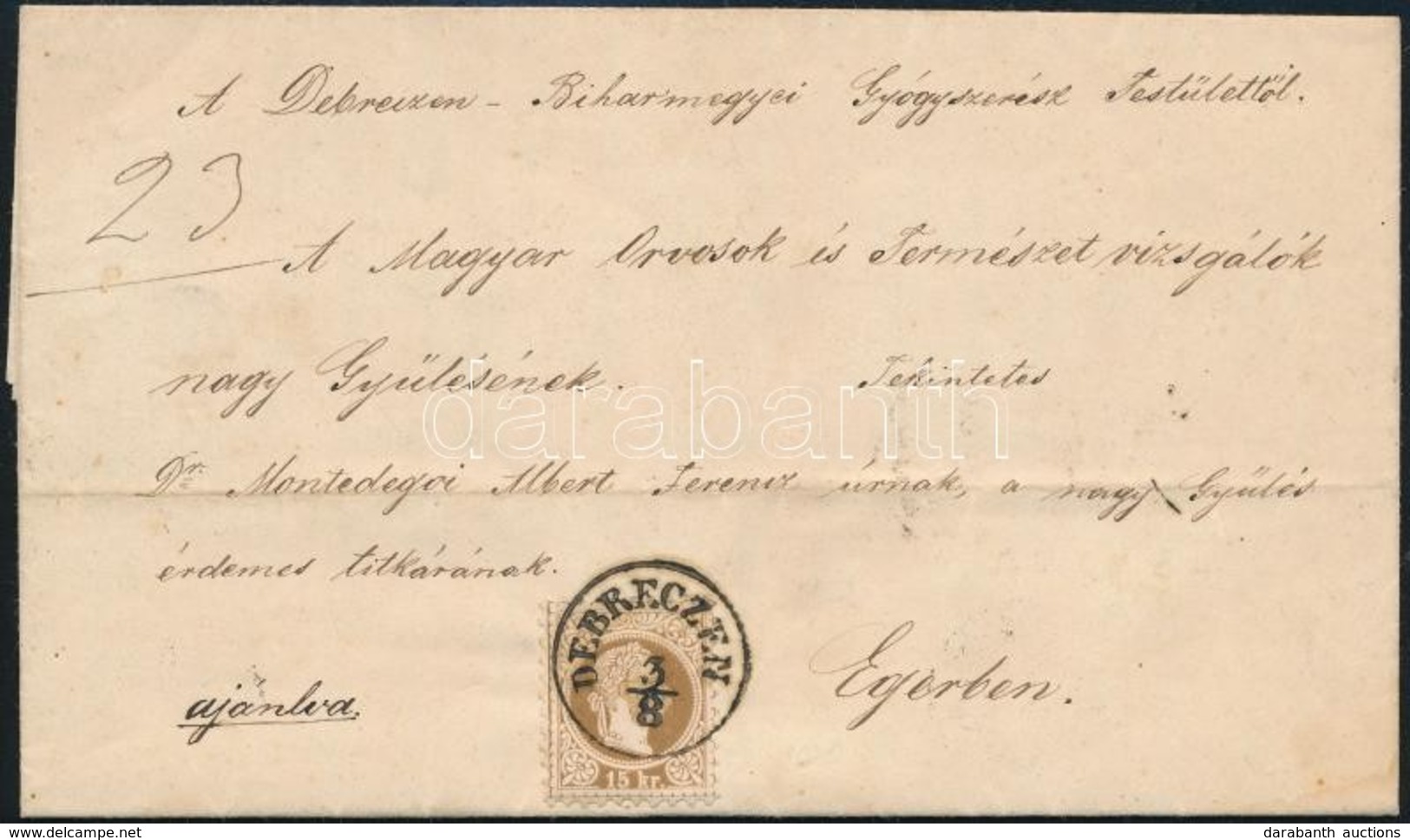 1868 15kr Ajánlott Levélen / On Registered Cover 'DEBRECZEN' - 'EGER' - Altri & Non Classificati