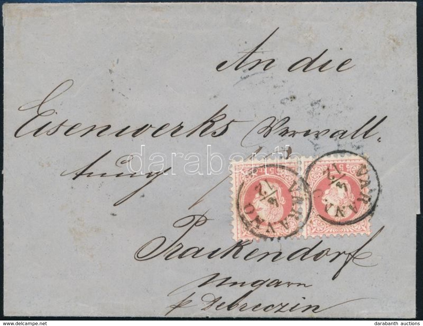 1869 5kr Pár Levélen / Pair On Cover 'VARANNO' - Prackendorf - Altri & Non Classificati