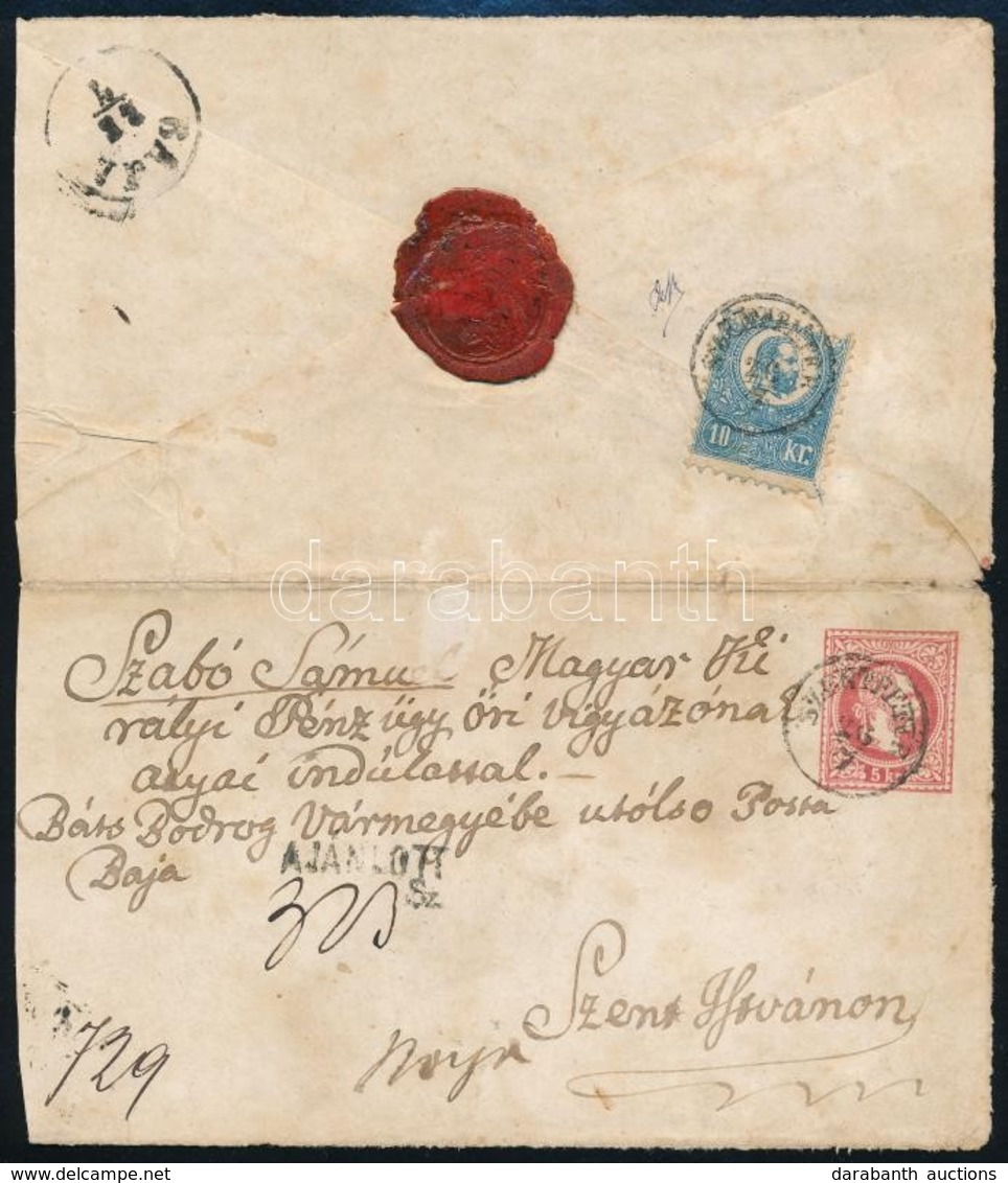 1871 1867-es 5kr Ajánlott Díjjegyes Boríték K?nyomat 10kr Díjkiegészítéssel / 1867 5kr Registered PS-cover With 1871 10k - Altri & Non Classificati