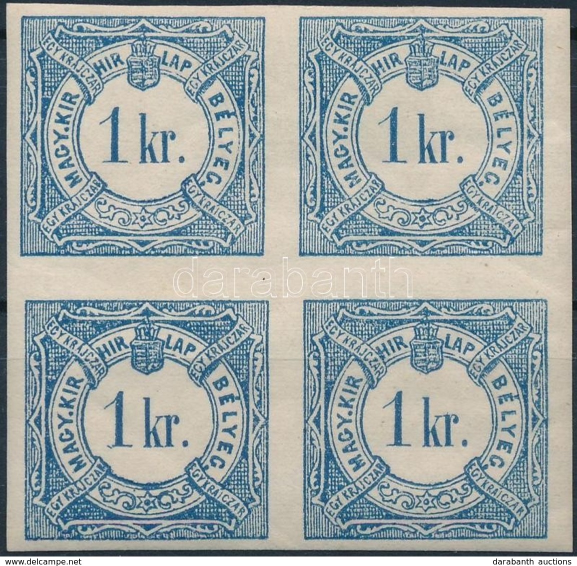 ** 1868 Hírlapilleték 1kr Világoskék Vízjeles Négyestömb / Newspaper Stamp Duty 1kr Light Blue Block Of 4 With Watermak - Altri & Non Classificati