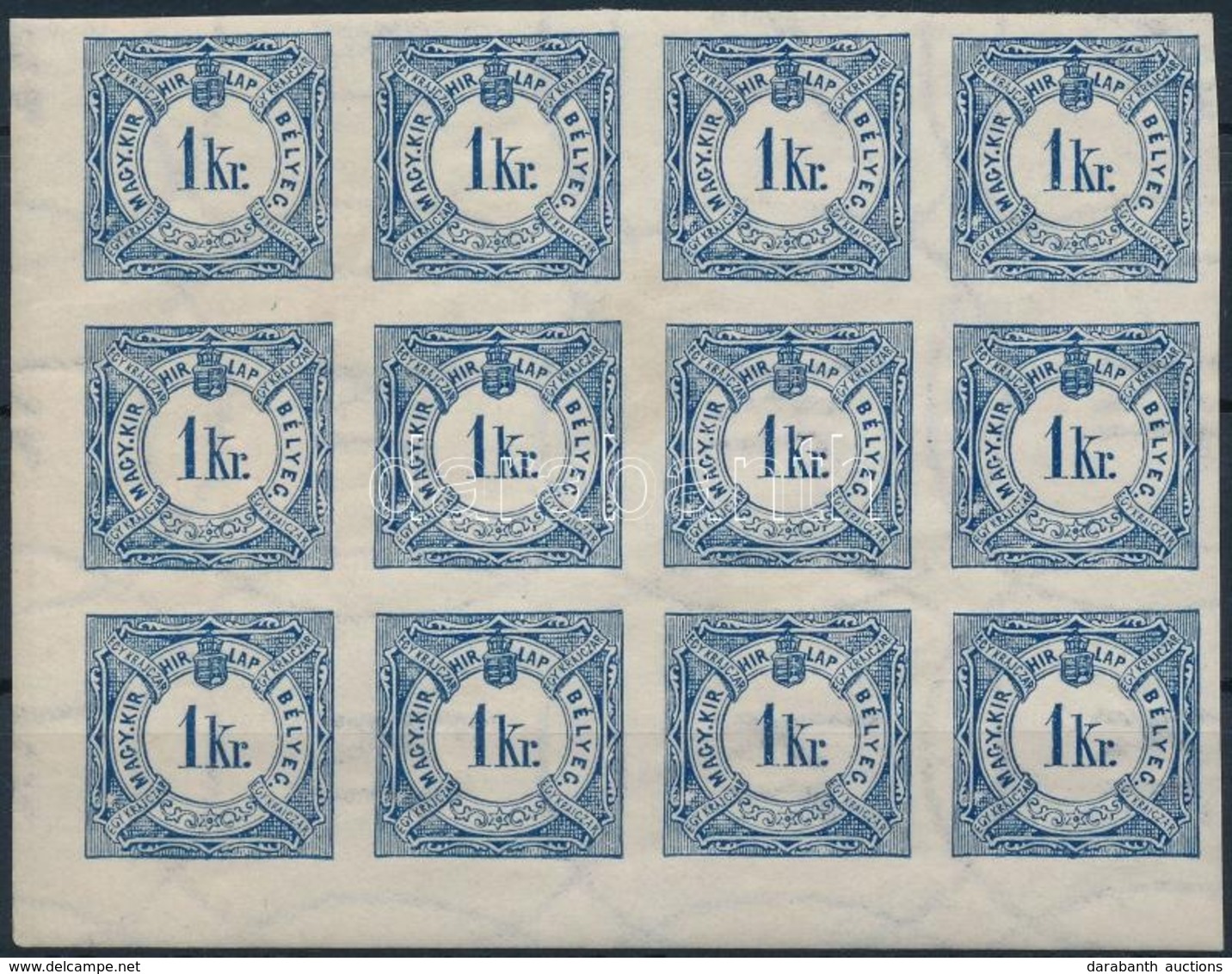 ** 1888 Hírlapilleték 1kr ívsarki 12-es Tömb / Newspaper Duty Stamp Mi V Corner Block Of 12 - Altri & Non Classificati