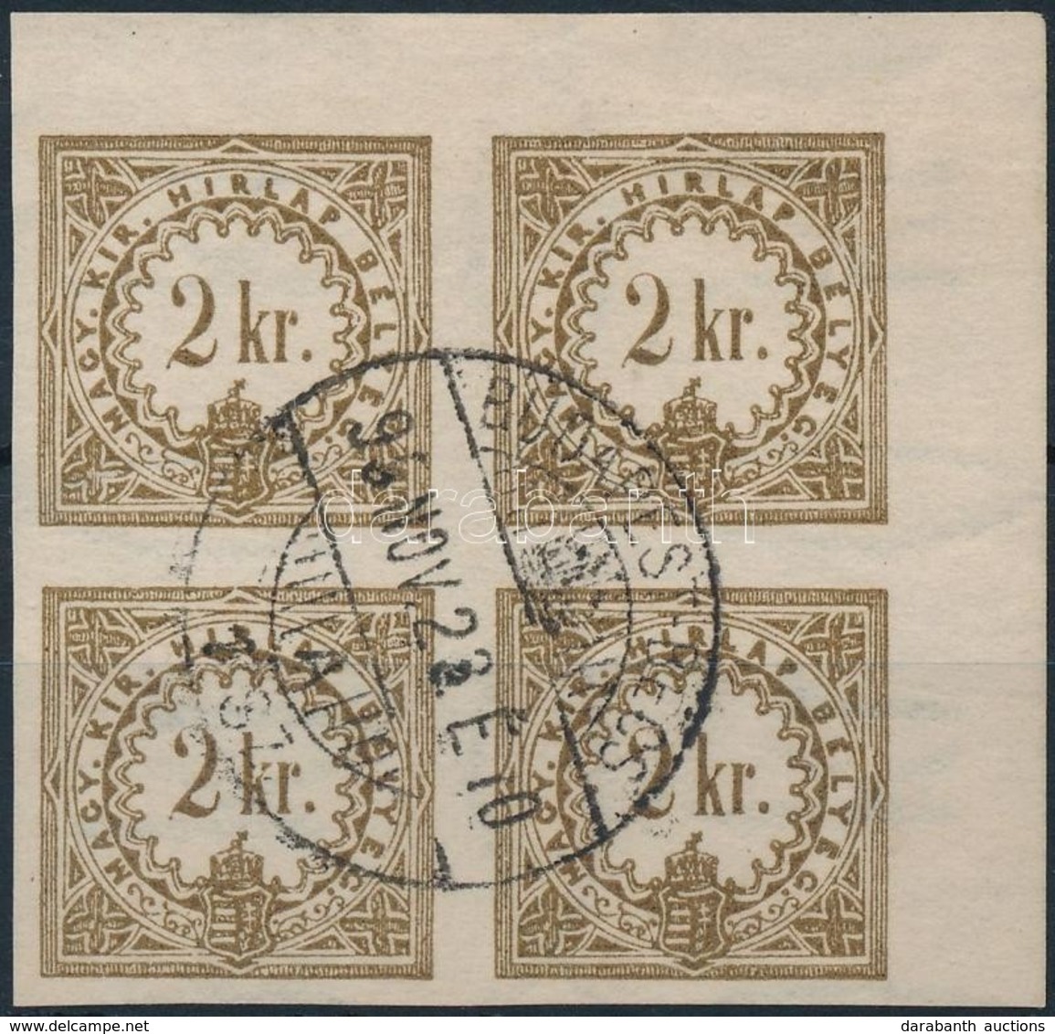 O 1888 2kr Hírlapilleték ívsarki Négyestömb / Newspaper Duty Stamp Mi VI Corner Block Of 4 - Altri & Non Classificati