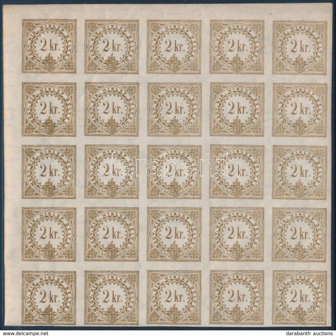 ** * 1888 Hírlapilletékbélyeg 2kr ívsarki 25-ös Tömb / Newspaper Stamp Block Of 25 (3 Bélyeg Falcos / 3 Stamps Hinged) - Altri & Non Classificati