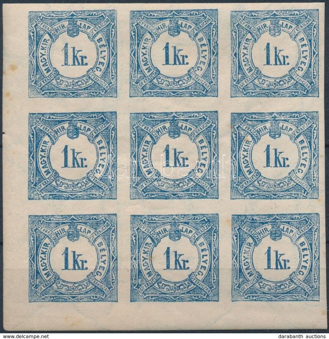** 1898 1kr Hírlapilleték Bélyeg ívsarki 9-es Tömb / Newspaper Duty Stamp Mi VII Corner Block Of 9 - Altri & Non Classificati