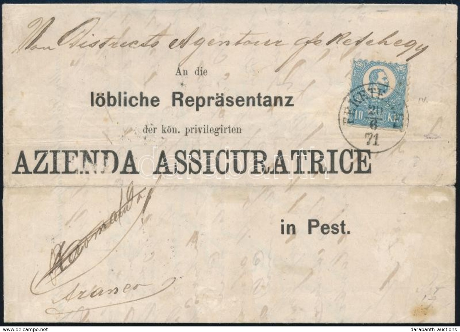 1871 K?nyomat 10kr Levélen / Mi 4 On Cover 'FEKETEHEGY' - Pest - Other & Unclassified