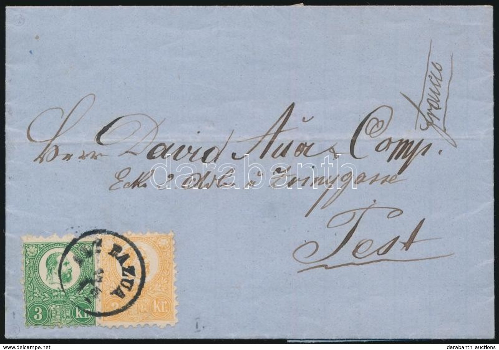 1871 K?nyomat 2kr és Réznyomat 3kr Vegyes Bérmentesítés Levélen / Mi 1 + 9, Mixed Franking On Cover 'ALT PAZUA' - Pest - Altri & Non Classificati