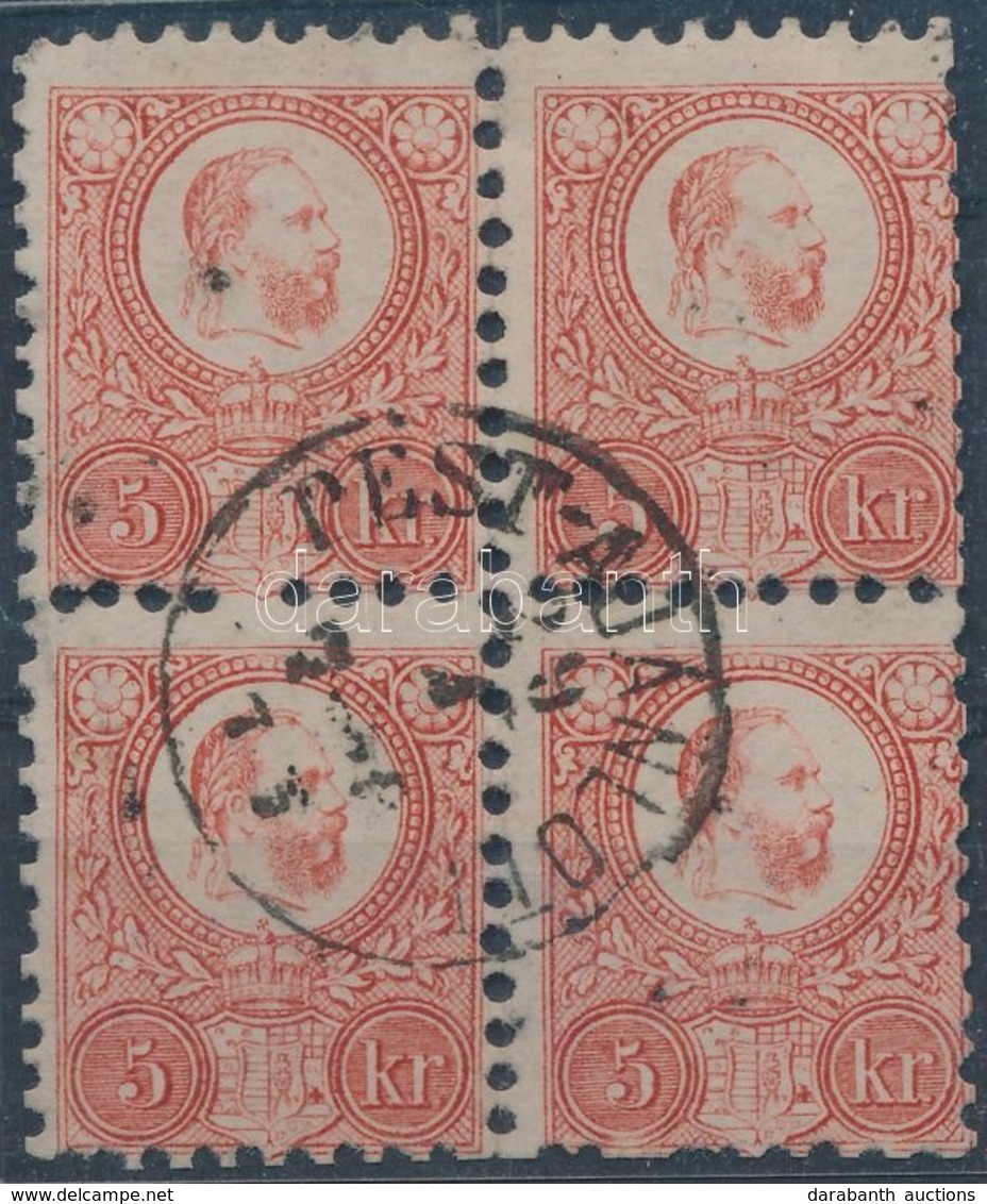 O 1871 Réznyomat 5kr Négyestömb / Mi 10 Block Of 4 'PEST-AJÁNLOTT' - Altri & Non Classificati