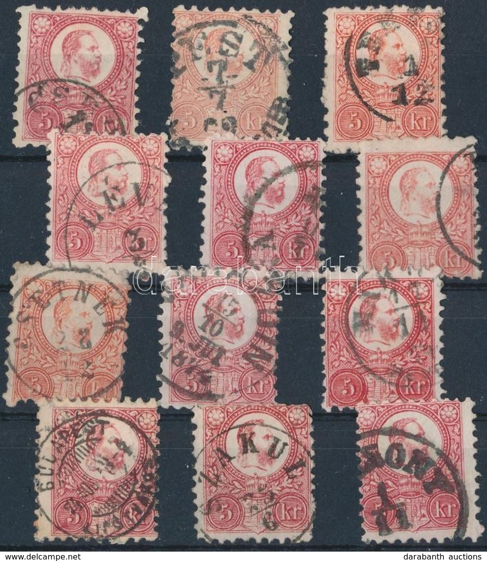 O 1871 12 Db 5kr Bélyeg ( 1 K?- és 11 Réznyomat) Szép Színekben / 12 X 5kr ( 1 X Mi 3 + 11 X  Mi 10), Nice Colours - Altri & Non Classificati