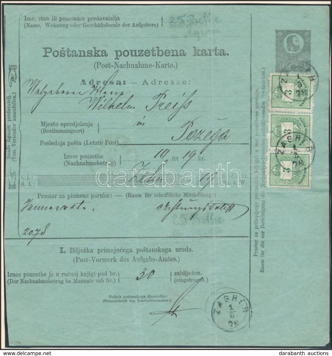 1876 10kr Posta Utánvételi Jegy 3kr Hármascsík Díjkiegészítéssel / 10kr PS-money Order With 3 X 3kr Additional Franking  - Altri & Non Classificati