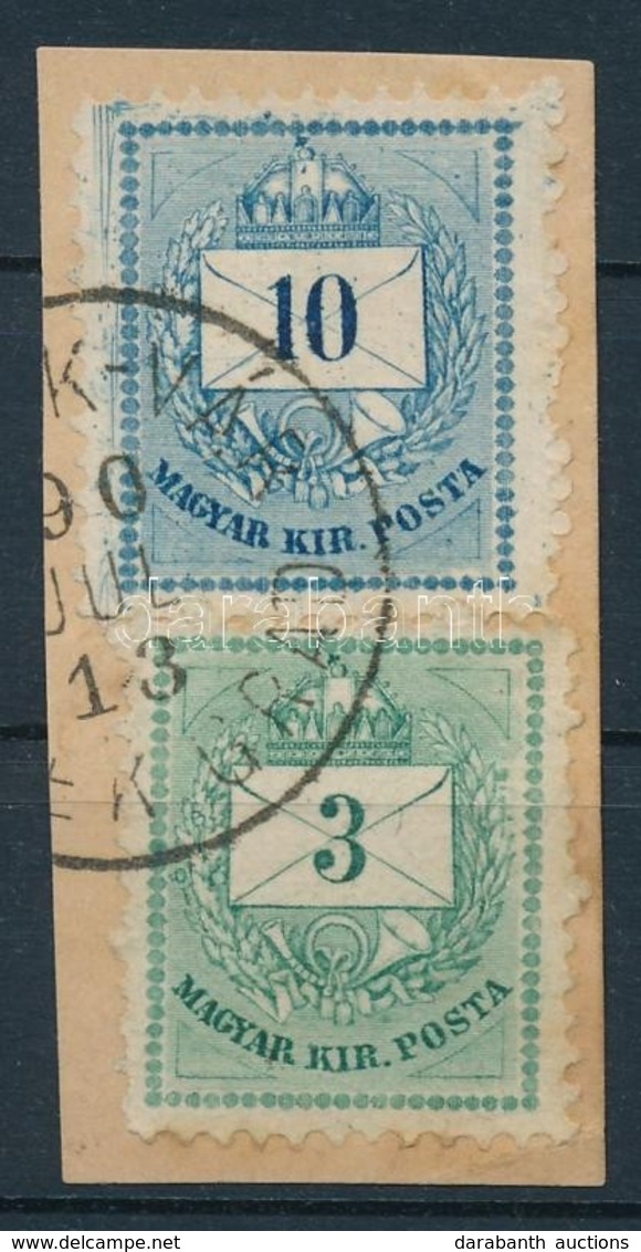 1881 3kr + 10kr Kivágáson Karcokkal, A 3kr Jobb Oldalon Vésésjavítással / On Cutting With Plate Flaw - Altri & Non Classificati