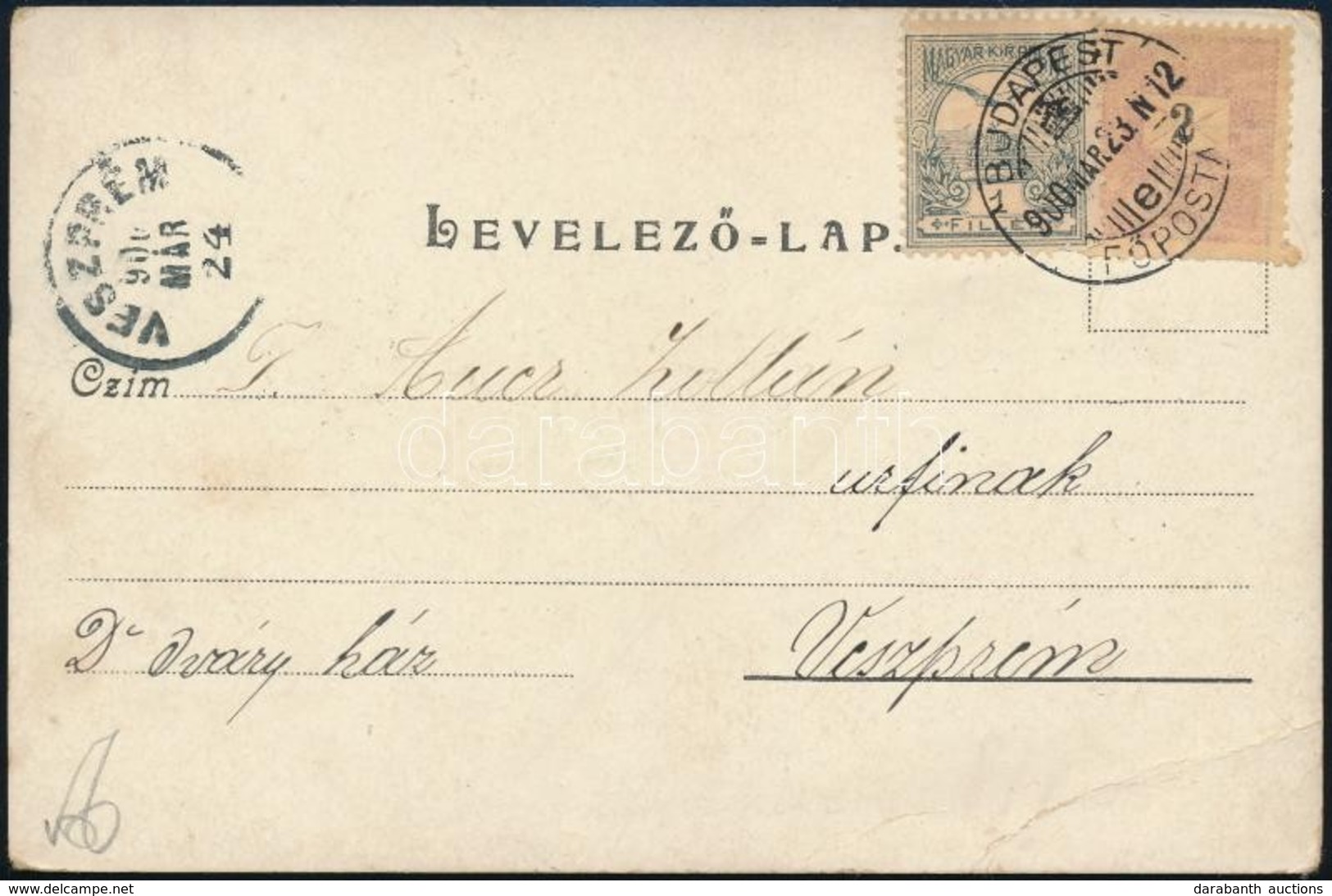1900 Képeslap 2kr és 1f Vegyes Bérmentesítéssel Veszprémbe / Postcard With Mixed Franking - Altri & Non Classificati