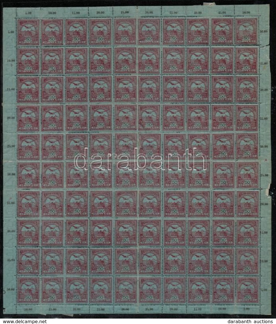 ** * 1913 Turul 50f Teljes ív '35f' Tévnyomattal (130.000) / Mi 121 Complete Sheet With Plate Variety 35 For 50 (az ív T - Altri & Non Classificati