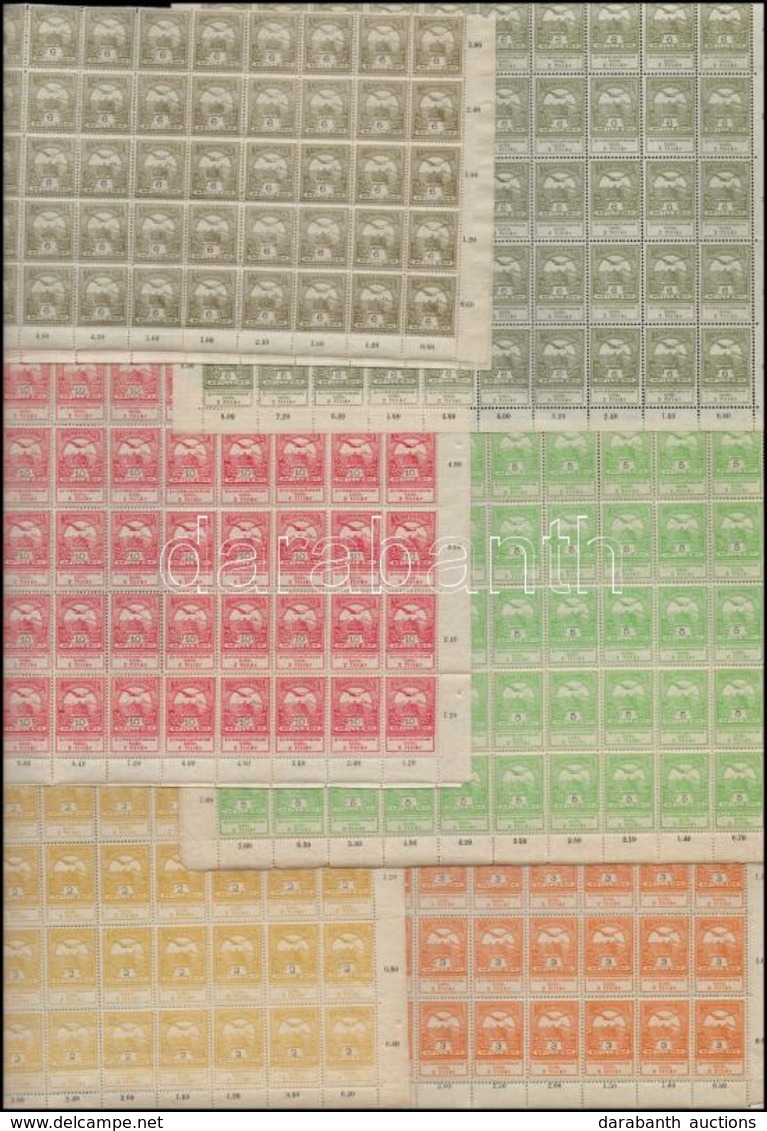 ** 1913 Turul 6f és Árvíz 2f-10f Hajtott Teljes ívek (85.000) / Mi 113, 129-133 Folded Complete Sheets - Altri & Non Classificati