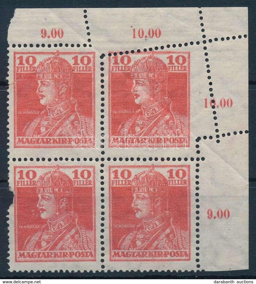 ** * 1918 Károly 10f Négyestömb Durva Elfogazással / Mi 213 Block Of 4 With Shifted Perforation - Sonstige & Ohne Zuordnung