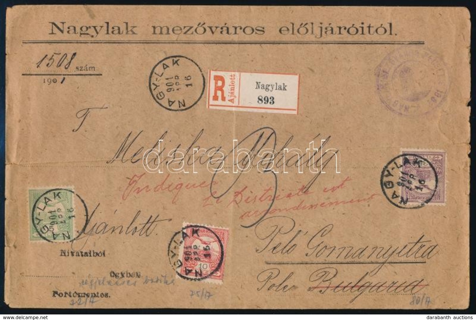 1901 Ajánlott Levél 50f Bérmentesítéssel Bulgáriába / Registered Cover To Bulgaria 'NAGY-LAK' - Sonstige & Ohne Zuordnung