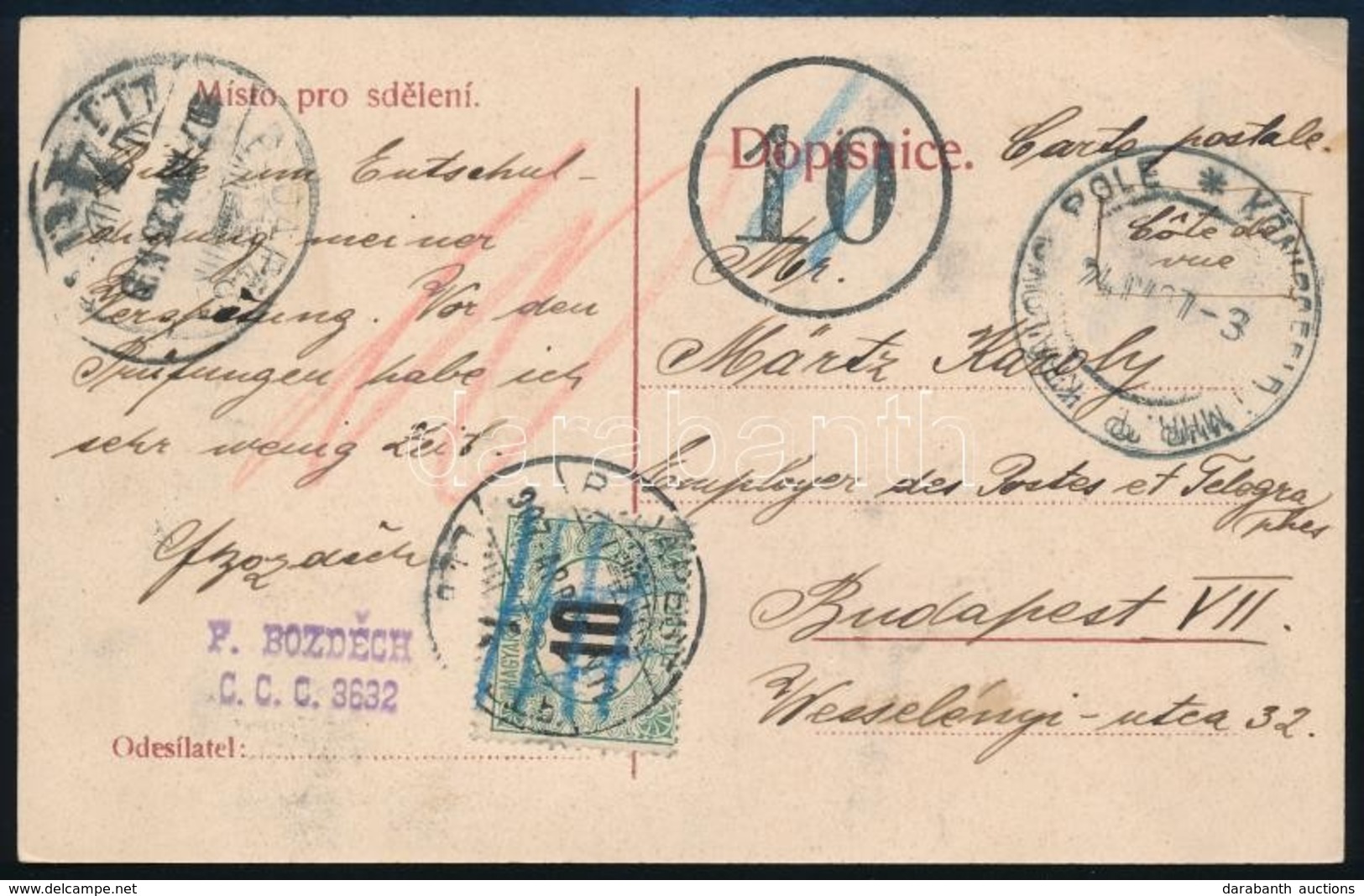 1907 Képeslap Ausztriából Budapestre 10f érvénytelenített Portóval / Postcard From Austria With Cancelled Postage Due - Sonstige & Ohne Zuordnung