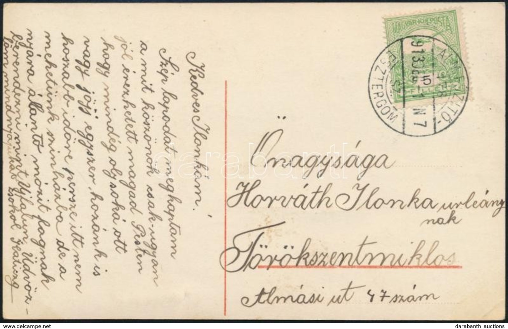 1913 Képeslap ALMÁSFÜZIT?-ESZTERGOM Vasúti Bélyegzéssel / Postcard With Railway Cancellation - Altri & Non Classificati