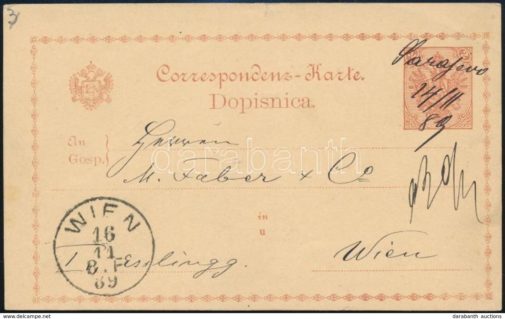 1889 2kr Díjjegyes Levelez?lap Kézi érvénytelenítéssel Bécsbe / 2kr PS-card With Handwritten Cancellation To Vienna 'Sar - Altri & Non Classificati