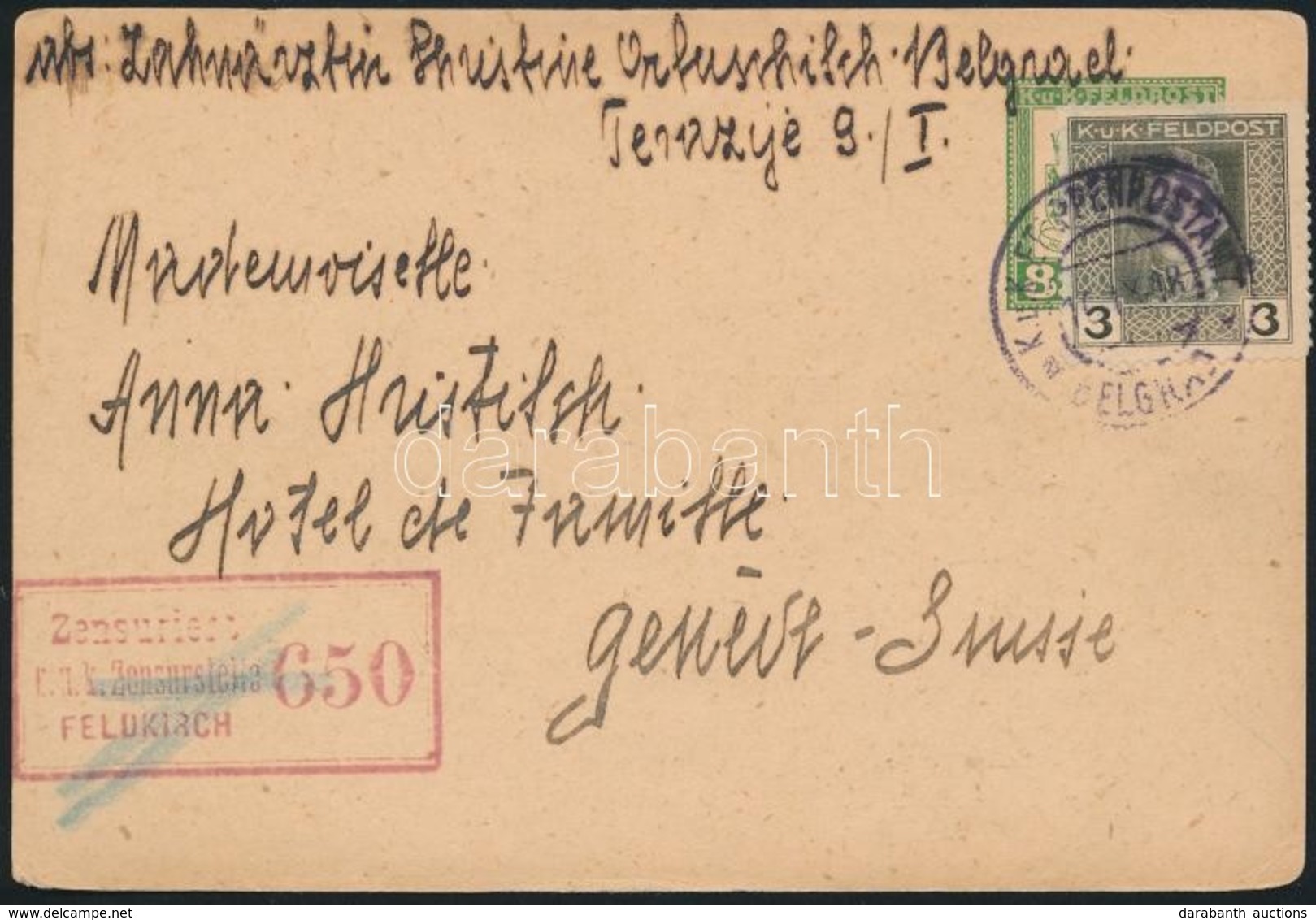 1918 8h Díjjegyes Levelez?lap 3h Díjkiegészítéssel / PS-card With 3h Additional Franking 'BELGRAD A' - Altri & Non Classificati