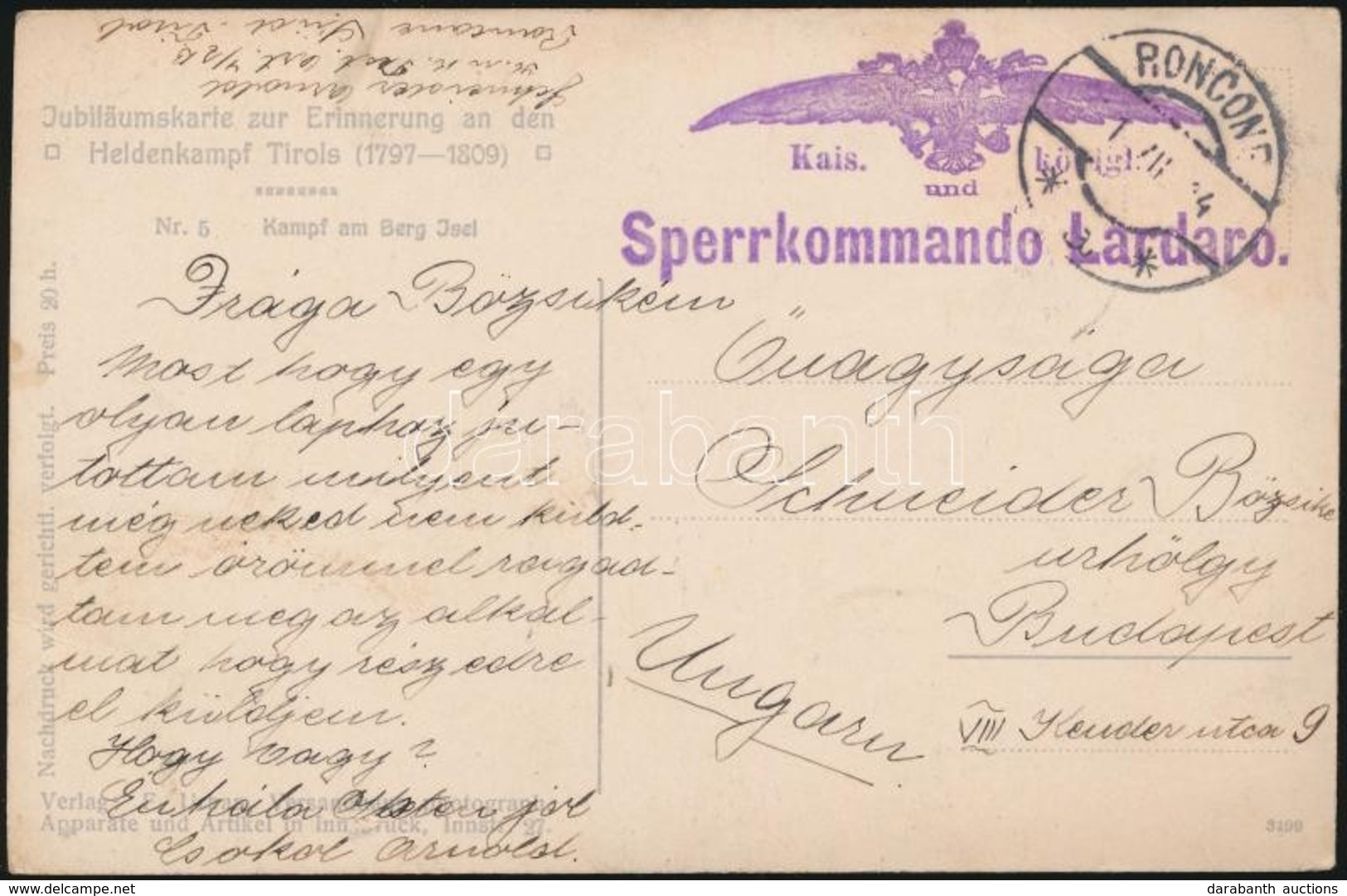 1914 Tábori Posta Képeslap / Field Postcard 'Kais. Und Königl. Sperrkommando Lardaro' - Altri & Non Classificati