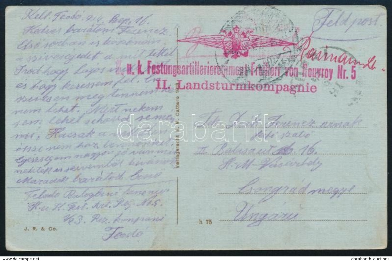 1914 Képeslap Teodoból / Postcard From Teodo 'K.u.K. Festungsartillerieregiment Freiherr Von Rouvroy Nr. 5 II. Landsturm - Altri & Non Classificati