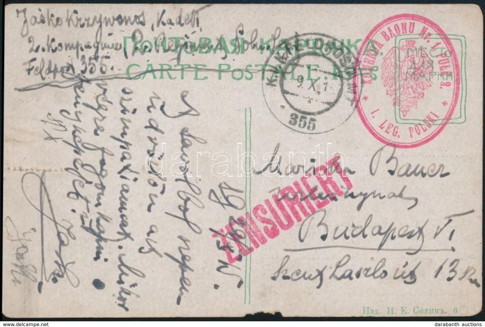 1915 Tábori Posta Képeslap / Field Postcard  'KOMENDA BAONU Nr. 1. PULK 2. / I. LEG. POLSKI' + 'FP 355' - Altri & Non Classificati