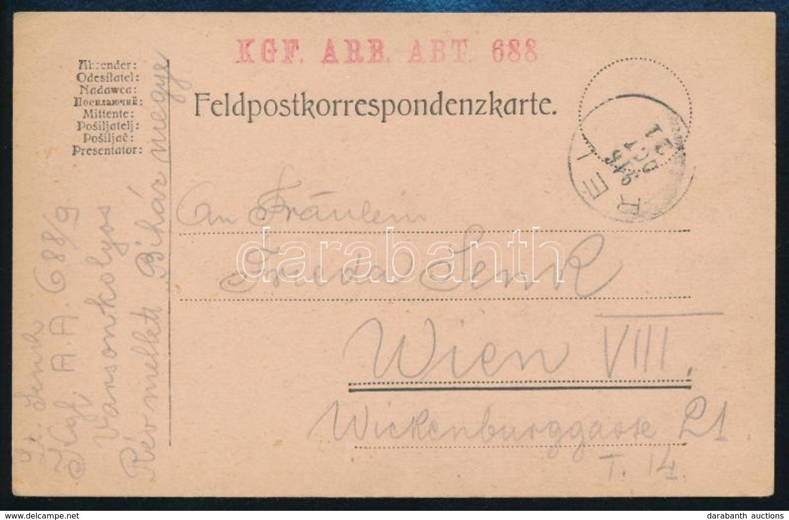 1916 Tábori Posta Levelez?lap / Field Postcard 'KGF. ARB. ABT. 688' + 'RÉL' - Altri & Non Classificati