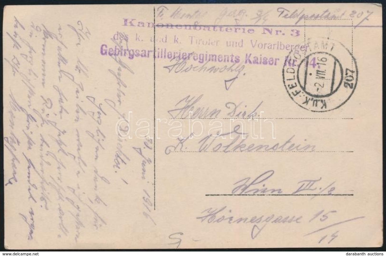 1916 Sátrazó Katonák Fotója Tábori Postán Küldve / Field Postcard 'Kanonenbatterie Nr.3. Des K. Und K. Tiroler Und Vorar - Sonstige & Ohne Zuordnung