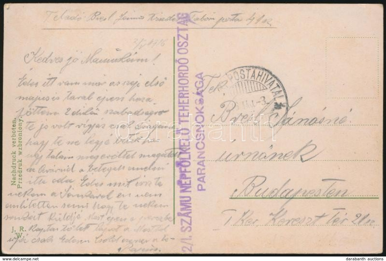 1916 Tábori Posta Képeslap / Field Postcard '2/I. SZÁMU NÉPFÖLKEL? TEHERHORDÓ OSZTAG PARANCSNOKSÁGA' + 'TP 41' - Altri & Non Classificati