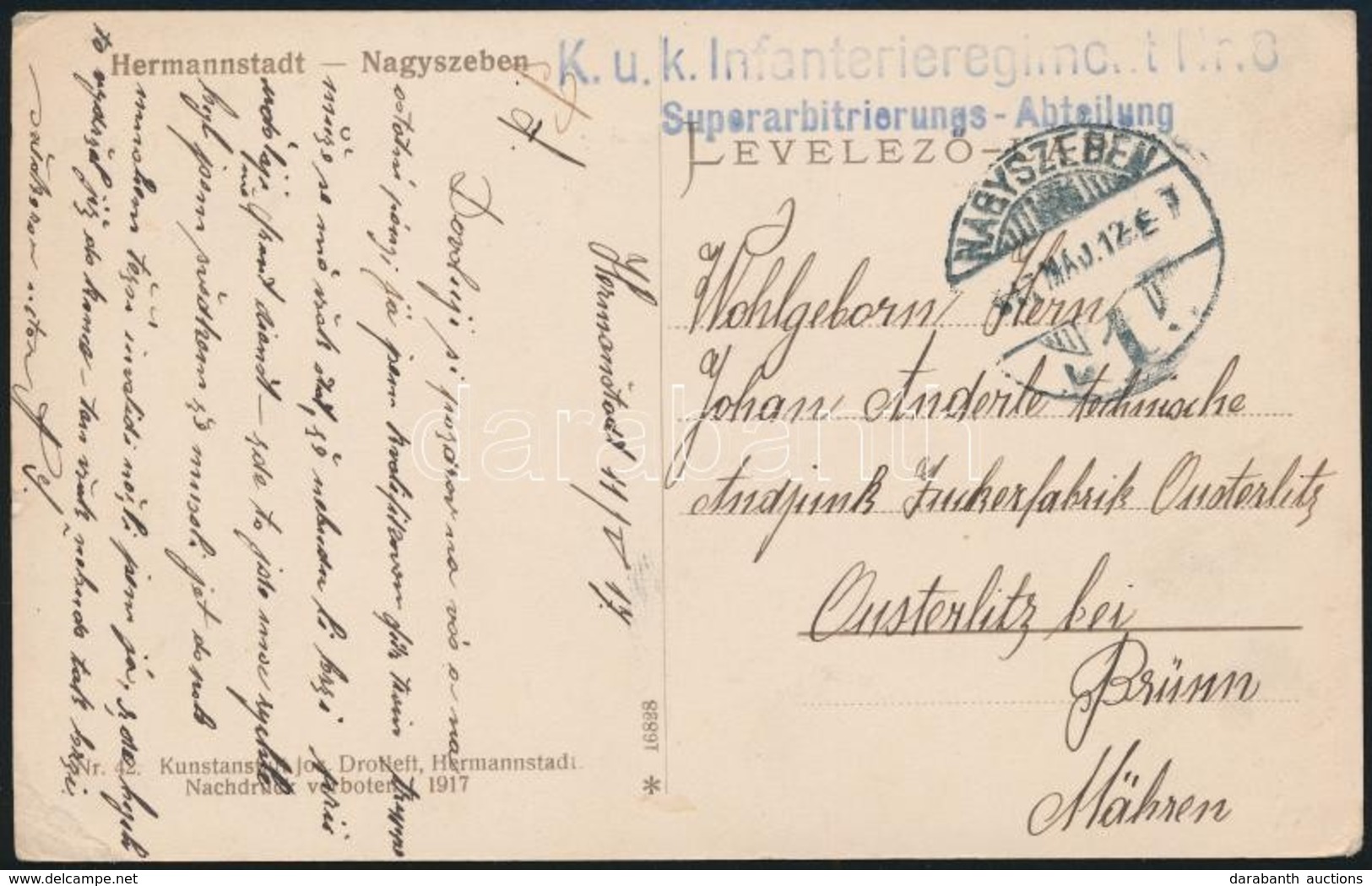 1917 Tábori Posta Képeslap / Field Postcard 'K.u.k. Infanterieregiment Nr.8. Superarbitrierungs-Abteilung' - Altri & Non Classificati