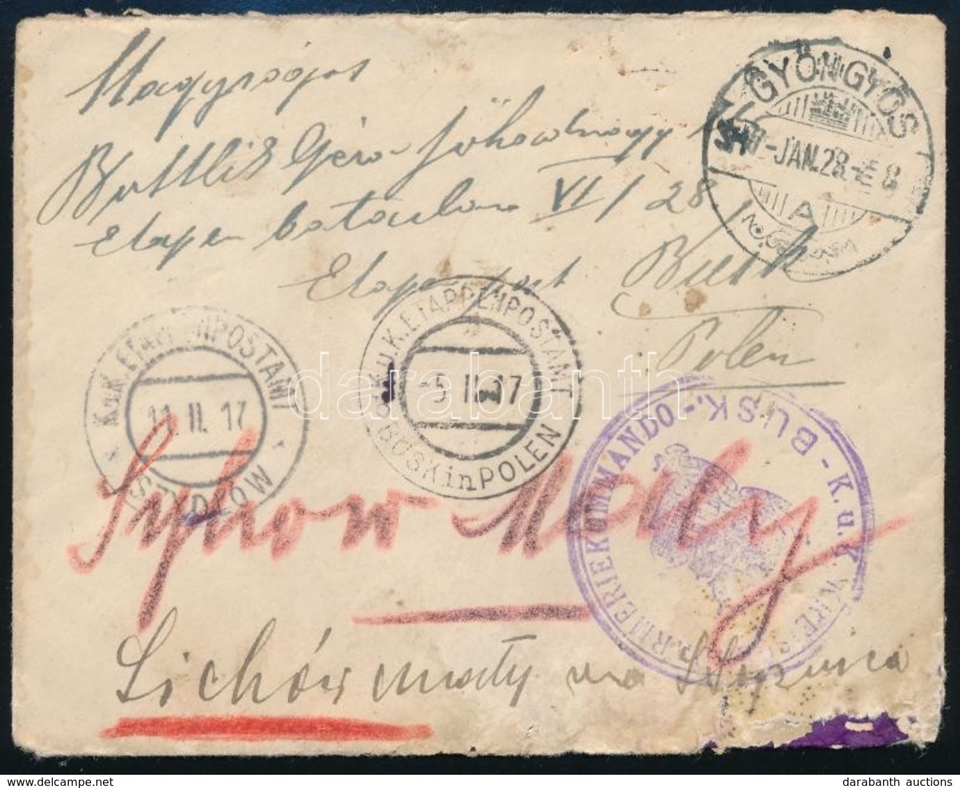 1917 Levél Tábori Posta Címre Lengyelországba, átirányítva / Cover To Field Post Address To Poland 'GYÖNGYÖS' - 'EP BOSK - Altri & Non Classificati