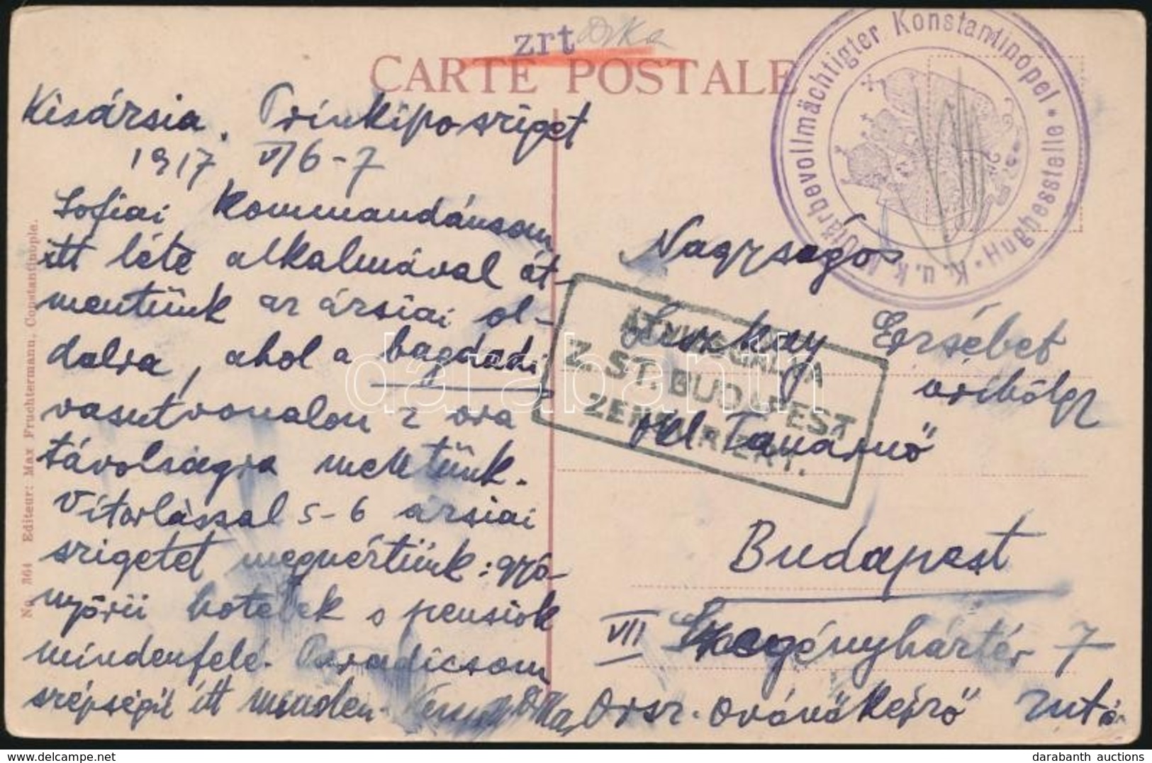 1917 Tábori Posta Képeslap / Field Postcard 'K.u.k. Militärbevollmächtigter Konstantinopel Hughesstelle' - Other & Unclassified