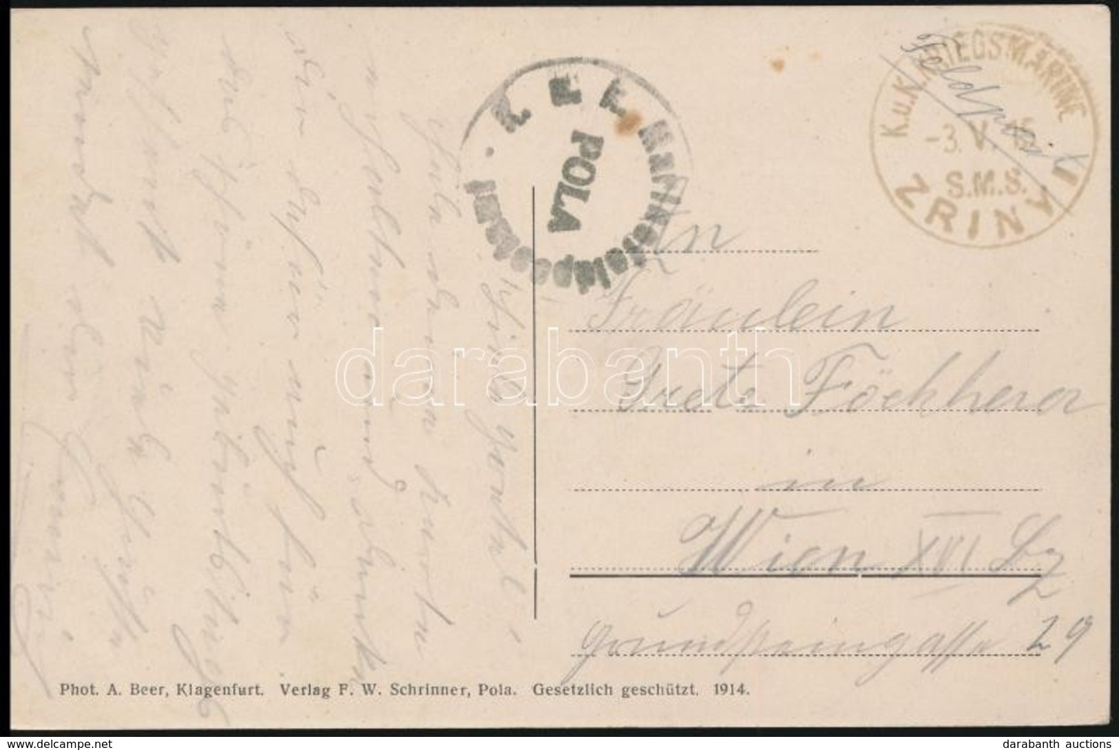 1915 Tábori Posta Képeslap / Field Postcard 'S.M.S. ZRINYI' + 'POLA' - Altri & Non Classificati