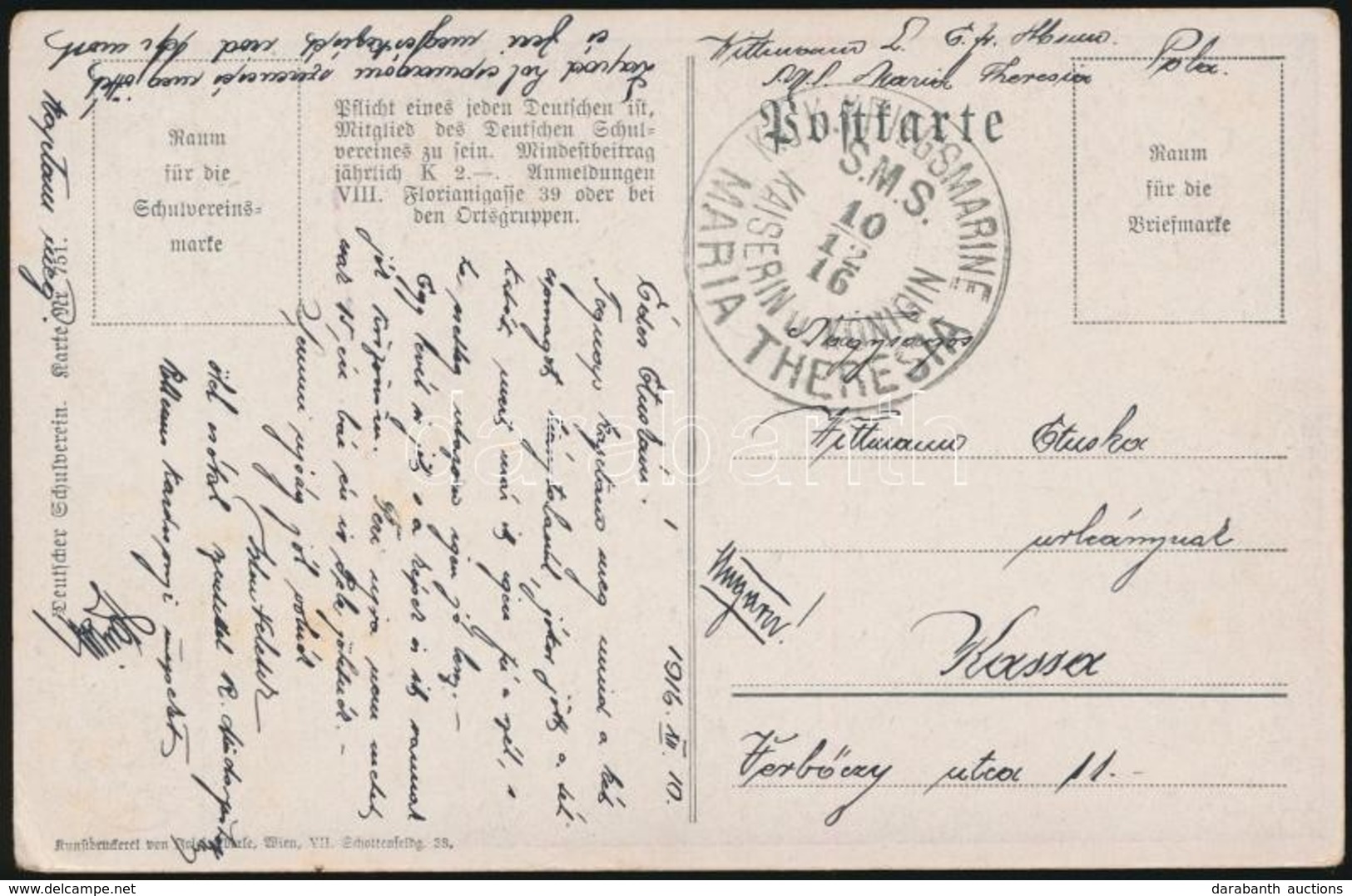 1916 Tábori Posta Képeslap / Field Postcard 'S.M.S. MARIA THERESIA' - Altri & Non Classificati