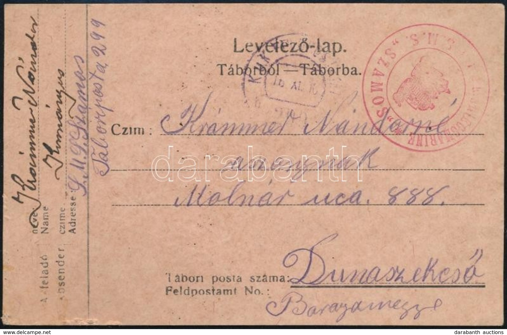 1916 Tábori Posta Levelez?lap / Field Postcard Piros/red 'K.U.K. KRIEGSMARINE S.M.S. SZAMOS' - Altri & Non Classificati