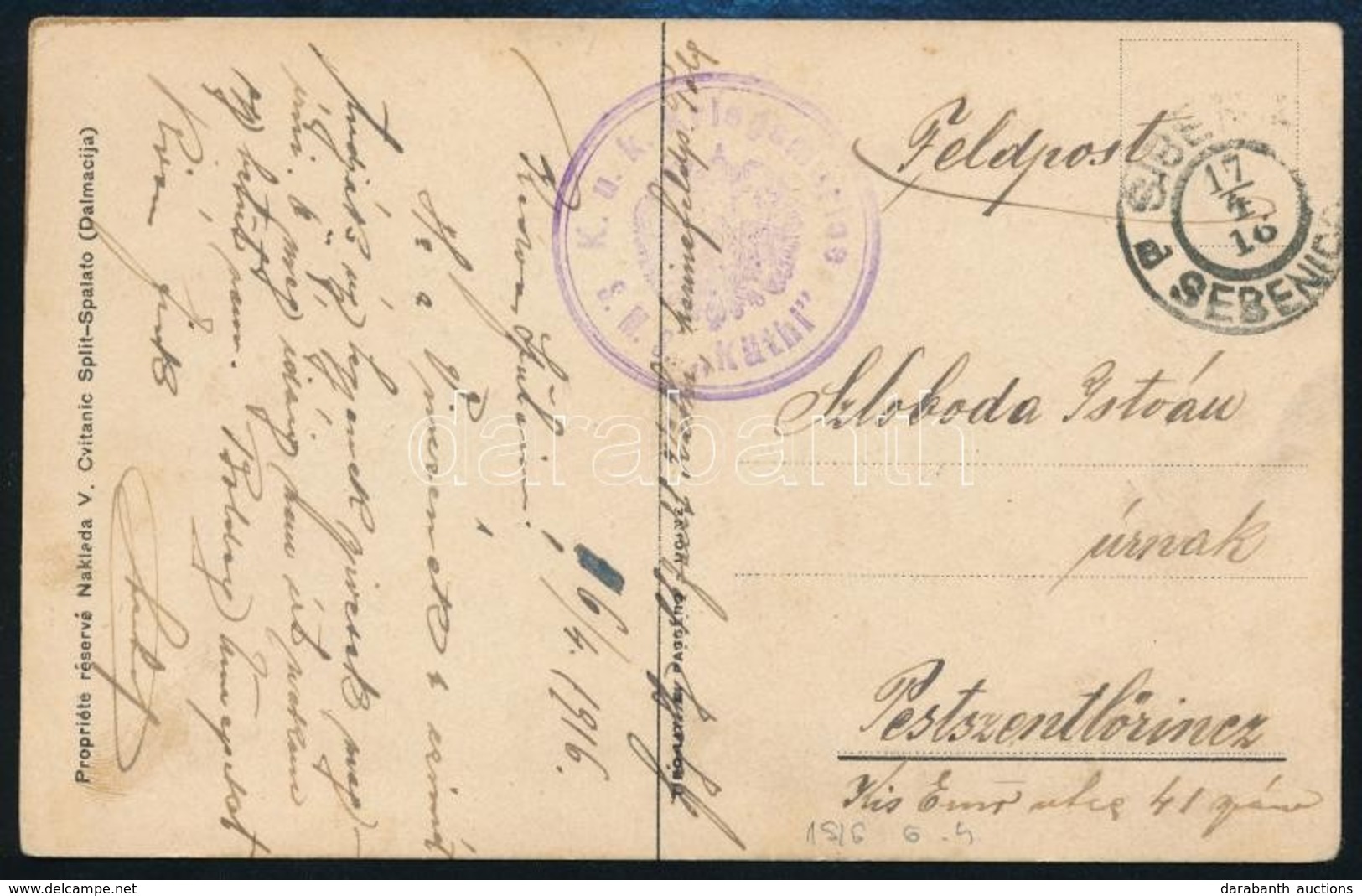1916 Tábori Posta Képeslap Hajópostával / Field Postcard 'S.M.S. Käthi' - Altri & Non Classificati