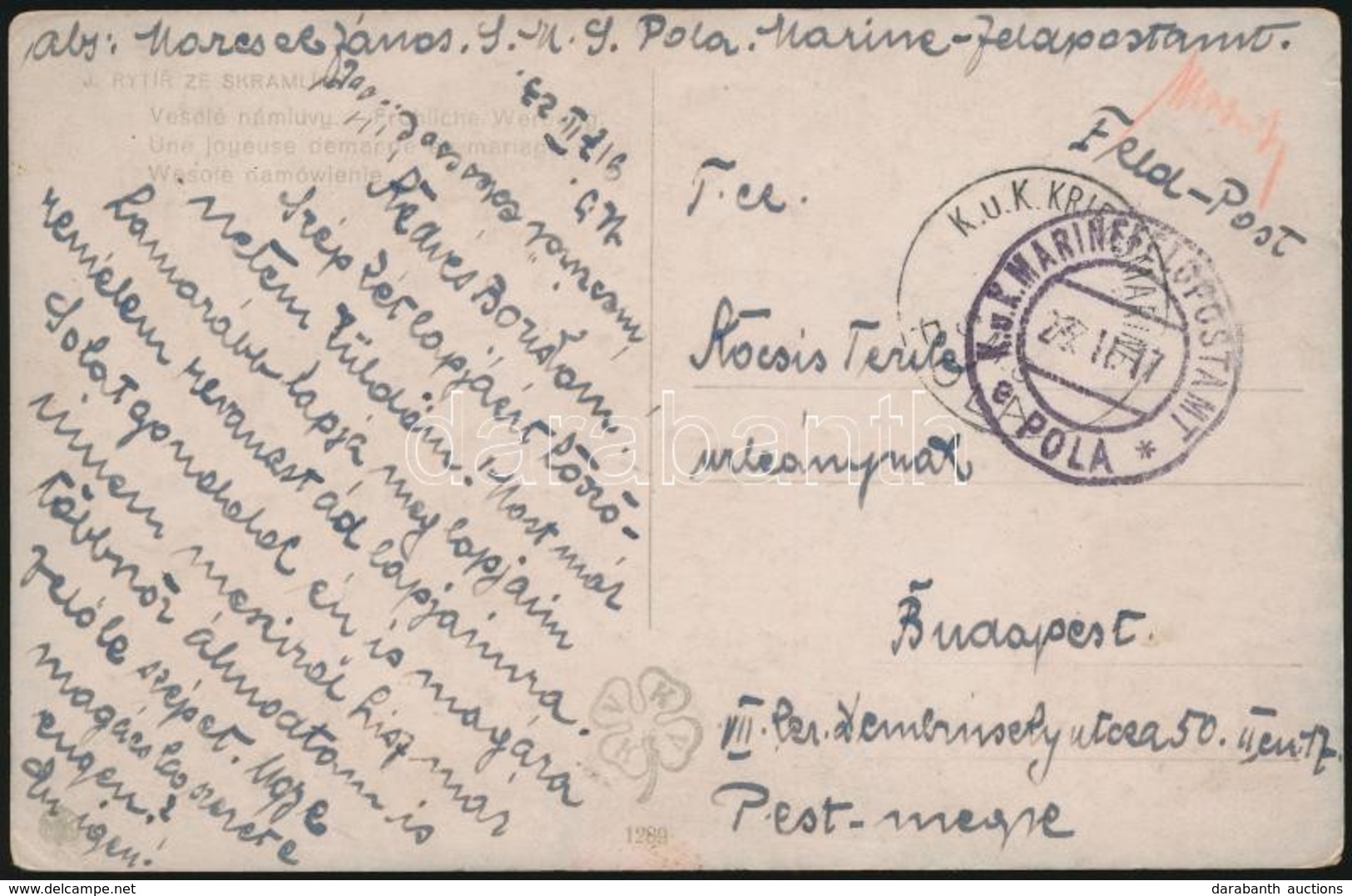 1917 Tábori Posta Képeslap Hajópostával / Field Postcard 'S.M.S. POLA' + 'MFP POLA E' - Altri & Non Classificati