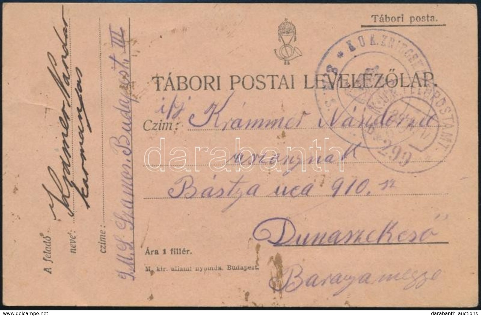 1917 Tábori Posta Levelez?lap / Field Postcard 'K.U.K. KRIEGSMARINE S.M.S. SZAMOS' - Altri & Non Classificati