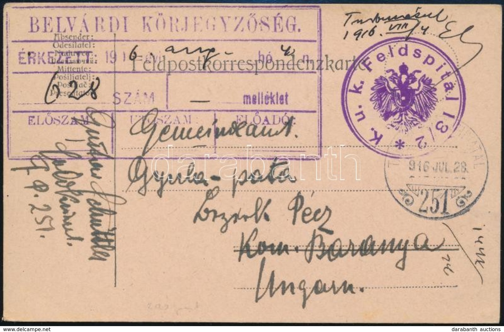 1916 Tábori Levelez?lap / Field Postcard 'K.u.k. Feldspital 13/2' - Altri & Non Classificati