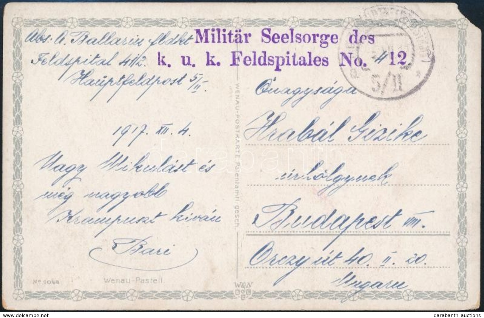 1917 Tábori Posta Képeslap / Field Postcard 'Militär Seelsorge Des K.u.k. Feldspitales No. 412' + 'HP 5/11 A' - Altri & Non Classificati