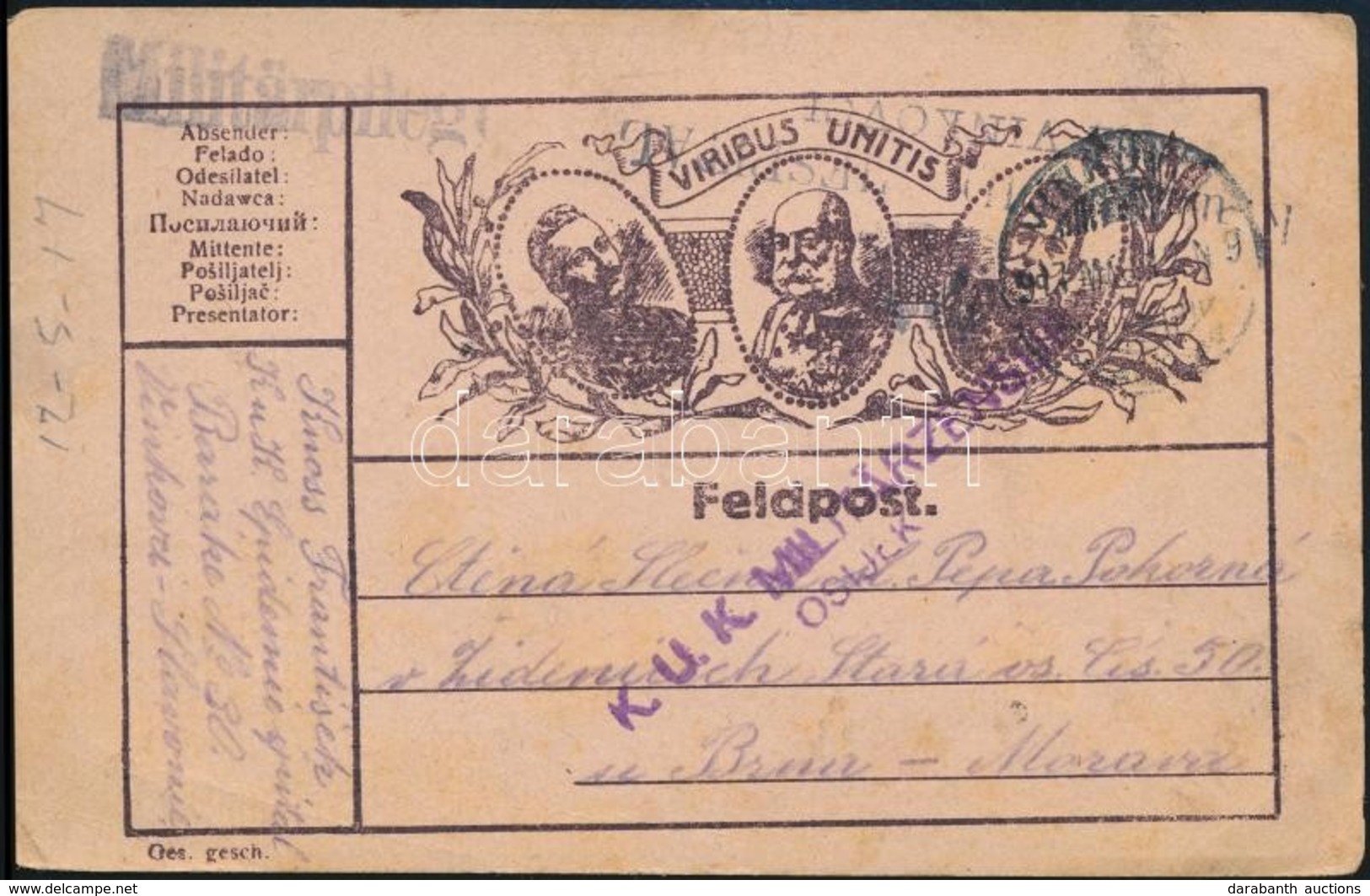 1917 Tábori Lap A Vinkovcei Járványkórházból / Field Postcard 'K.U.K. EPIDEMIESPITAL VINKOVCI' - Altri & Non Classificati